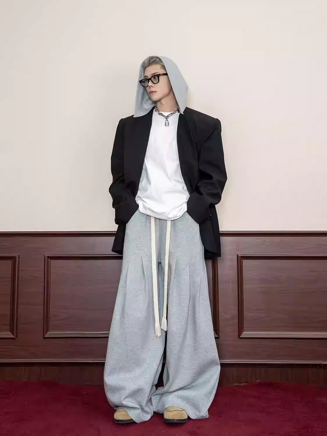 Small Pleats Split Casual Wide Leg Loose Pants [ID:0116PA]