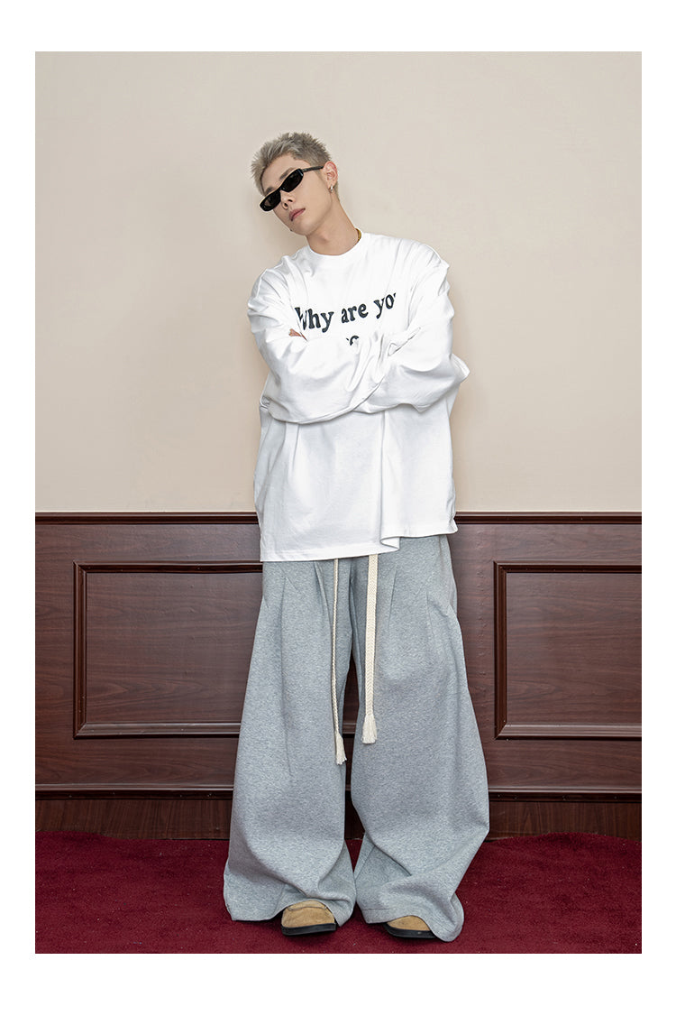 Small Pleats Split Casual Wide Leg Loose Pants [ID:0116PA]