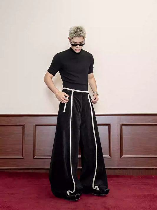 Retro Premium Flying Twill Velvet Casual Hem Wide Leg Pants [ID:0117PA]