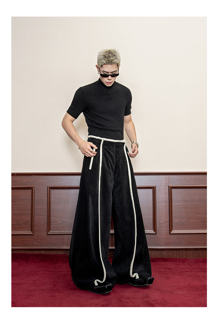 Retro Premium Flying Twill Velvet Casual Hem Wide Leg Pants [ID:0117PA]