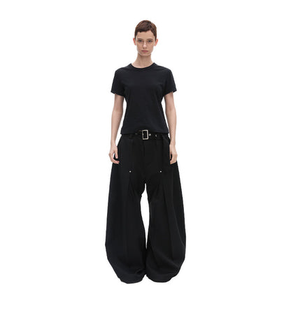 Texture Rivet Loose Leaf Split Loose Casual Scimitar Curve Black Pants [ID:0118PA]