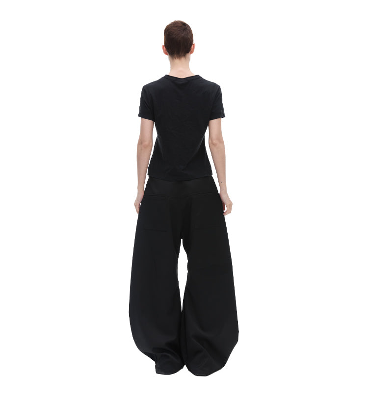 Texture Rivet Loose Leaf Split Loose Casual Scimitar Curve Black Pants [ID:0118PA]