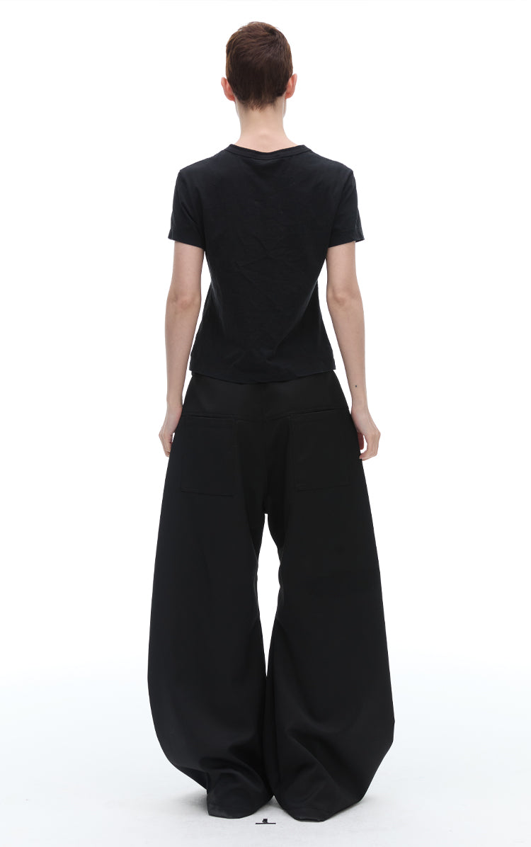 Texture Rivet Loose Leaf Split Loose Casual Scimitar Curve Black Pants [ID:0118PA]