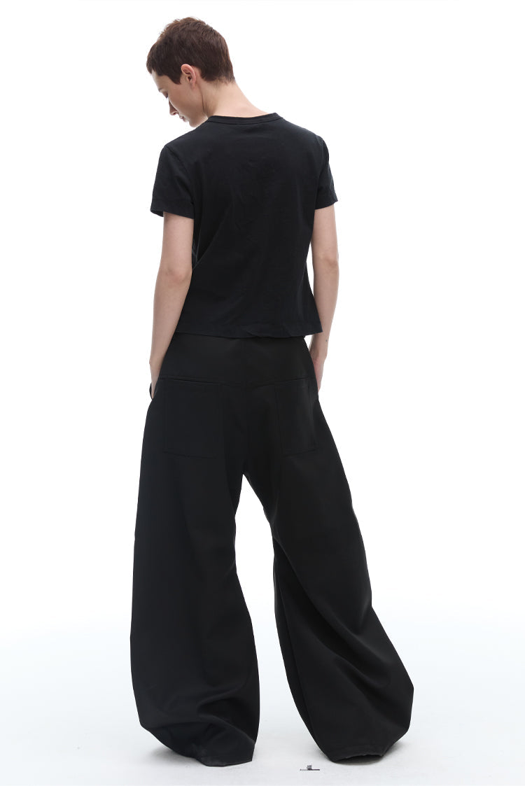 Texture Rivet Loose Leaf Split Loose Casual Scimitar Curve Black Pants [ID:0118PA]