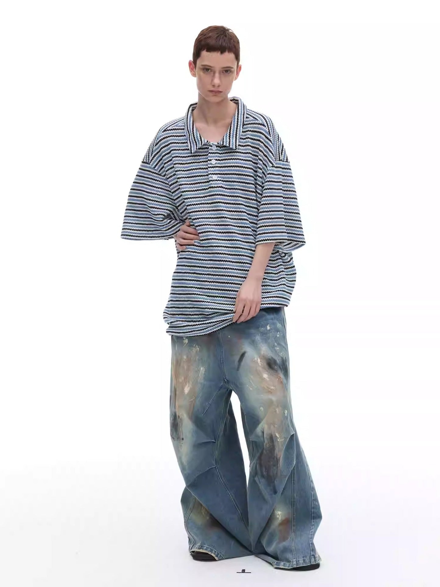 Dirty Loose Jeans, Straight Leg Narrow American Retro Washed Distressed [ID:0120PA]