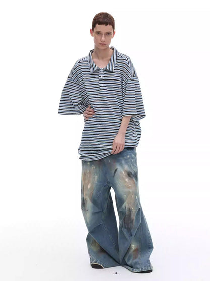 Dirty Loose Jeans, Straight Leg Narrow American Retro Washed Distressed [ID:0120PA]