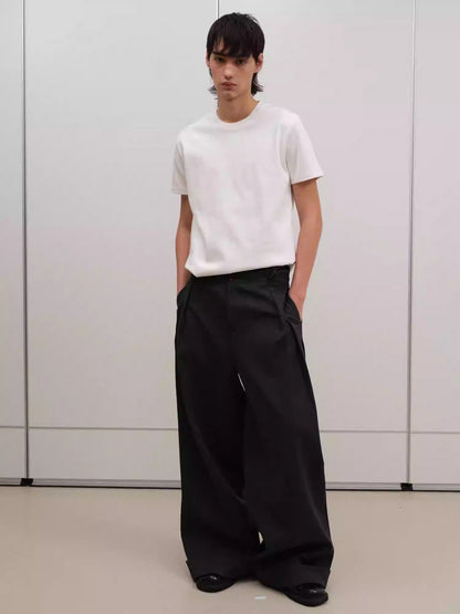 Loose Mode Dark Gray Simple Minimal Pleated Pants [ID:0122PA]