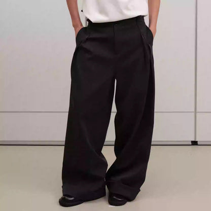 Loose Mode Dark Gray Simple Minimal Pleated Pants [ID:0122PA]