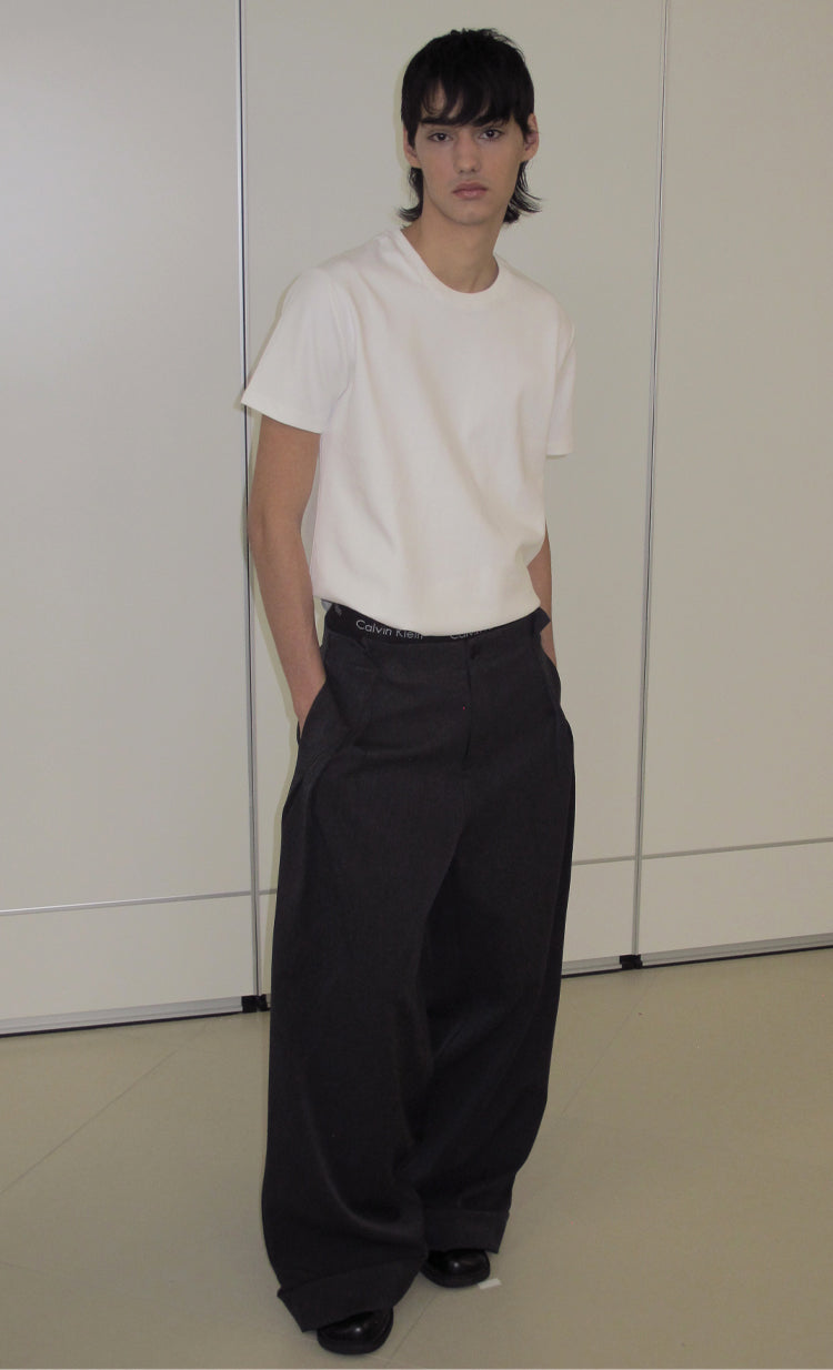 Loose Mode Dark Gray Simple Minimal Pleated Pants [ID:0122PA]