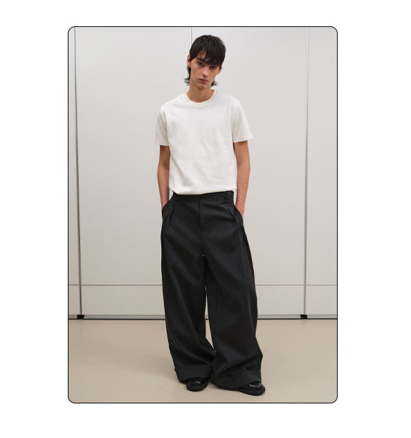 Loose Mode Dark Gray Simple Minimal Pleated Pants [ID:0122PA]