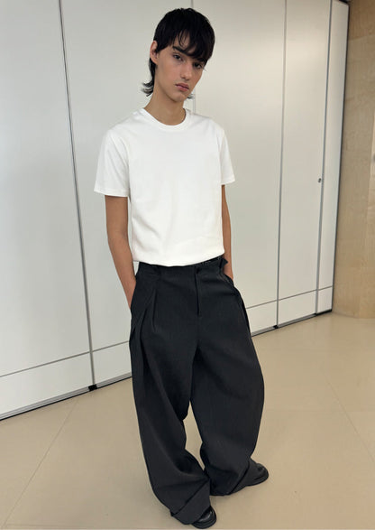 Loose Mode Dark Gray Simple Minimal Pleated Pants [ID:0122PA]