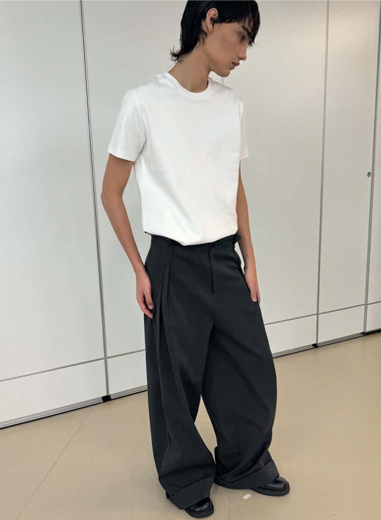 Loose Mode Dark Gray Simple Minimal Pleated Pants [ID:0122PA]