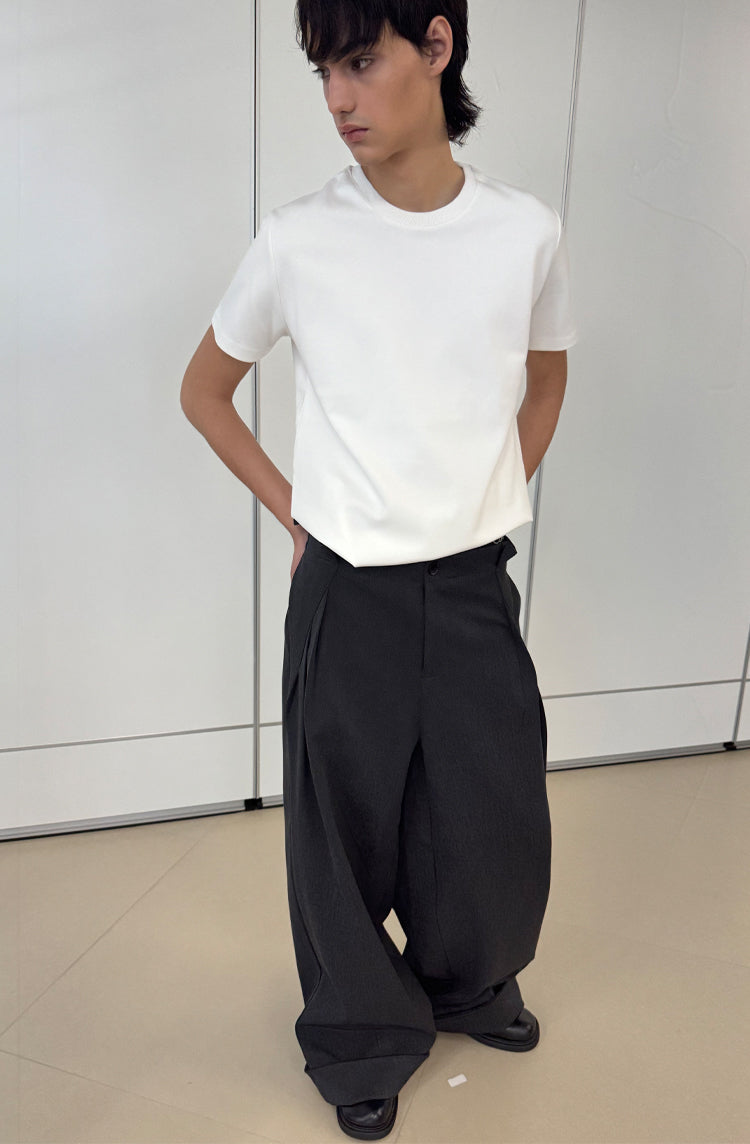 Loose Mode Dark Gray Simple Minimal Pleated Pants [ID:0122PA]