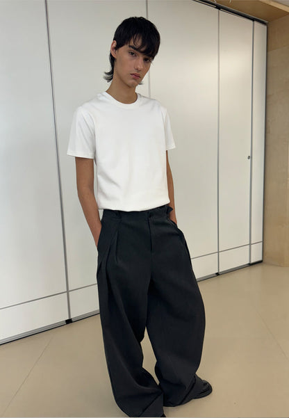 Loose Mode Dark Gray Simple Minimal Pleated Pants [ID:0122PA]