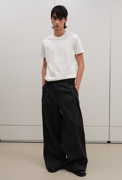 Loose Mode Dark Gray Simple Minimal Pleated Pants [ID:0122PA]