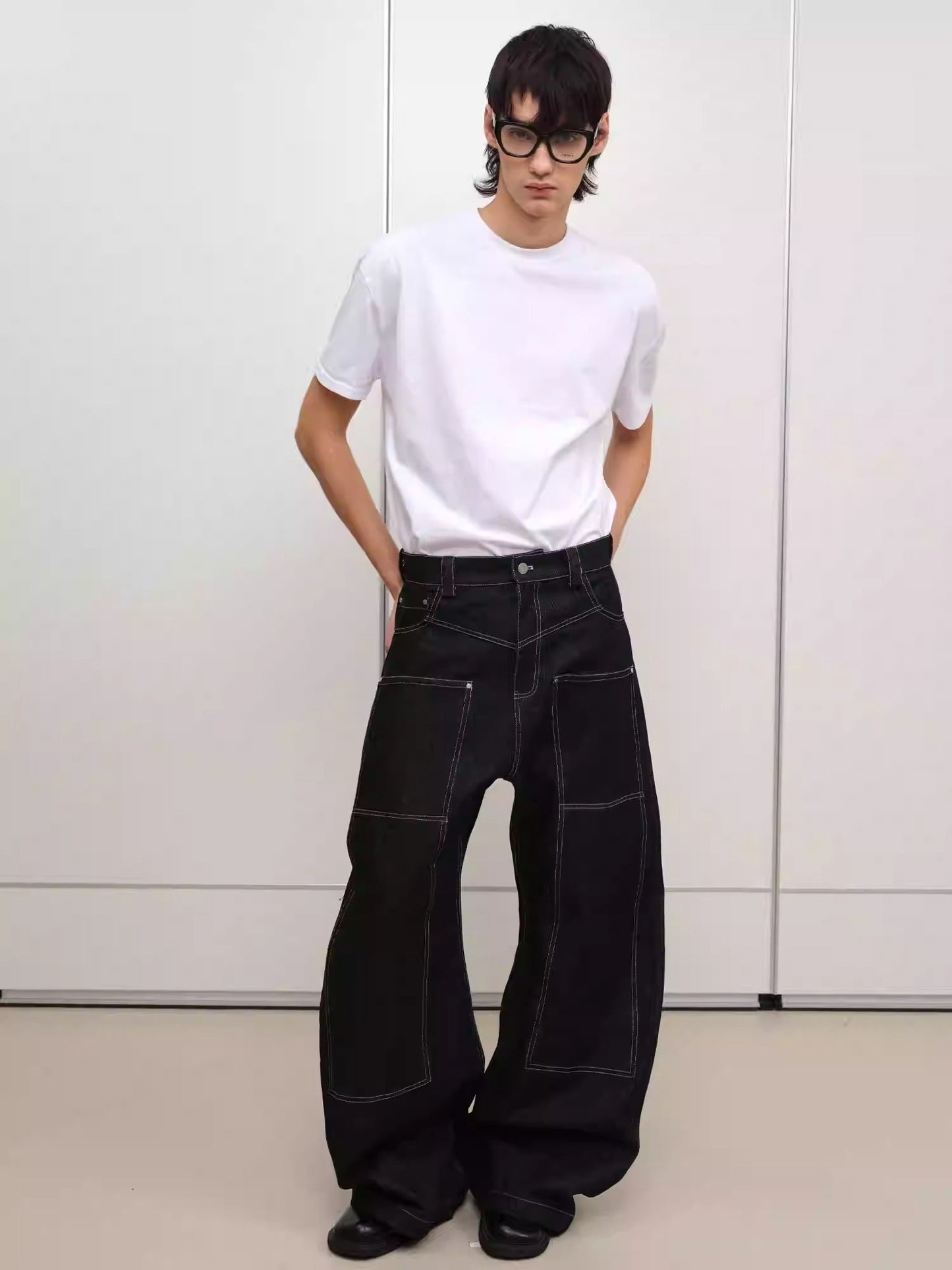 Relaxed Double Pocket Wide Design Original Color Jeans [ID:0123PA]