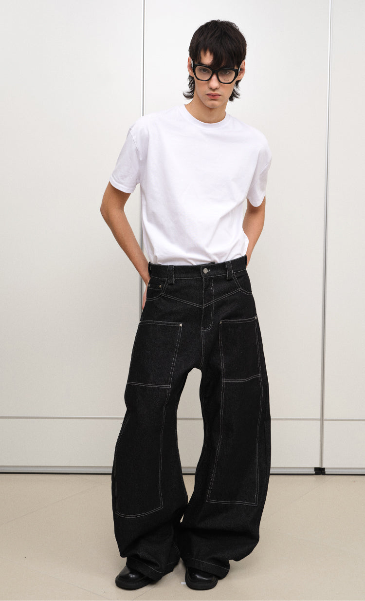 Relaxed Double Pocket Wide Design Original Color Jeans [ID:0123PA]