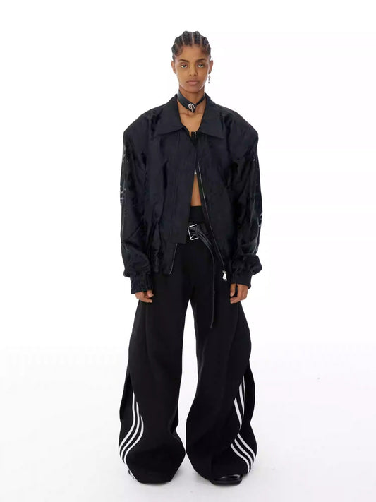 Triple Structure Zipper Loose Straight Wide Pants [ID:0124PA]