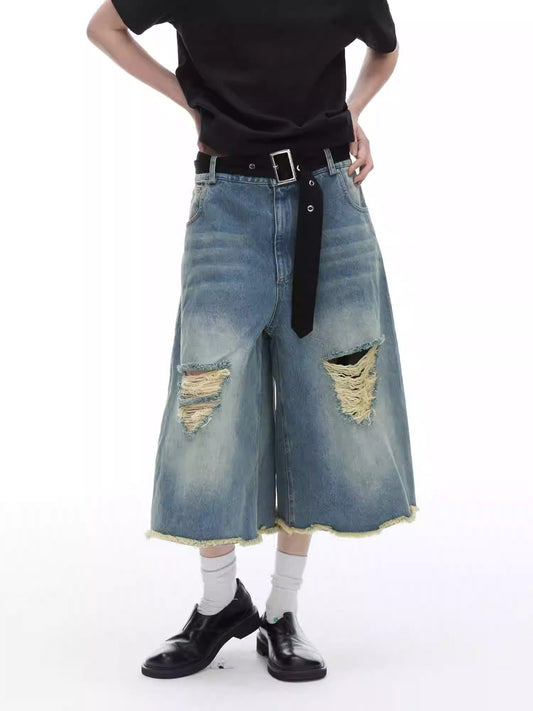 Washed Vintage Low Edge Vanity Loose Casual Denim Pants [ID:0125PA]