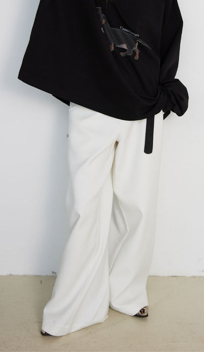 Relaxed Straight Versatile White Basic Casual Pants [ID:0128PA]