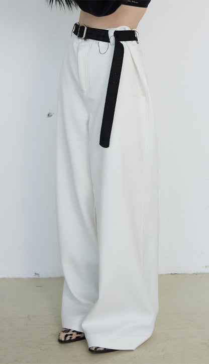 Relaxed Straight Versatile White Basic Casual Pants [ID:0128PA]