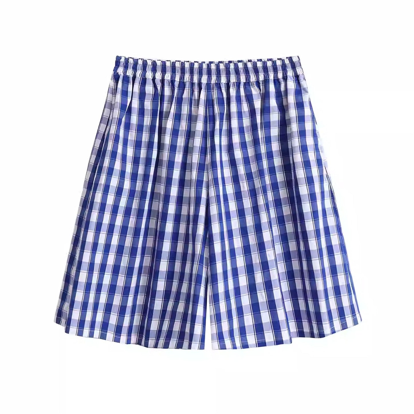 Checkered Casual Comfortable Light-Colored Summer Loose Shorts [ID:0129PA]