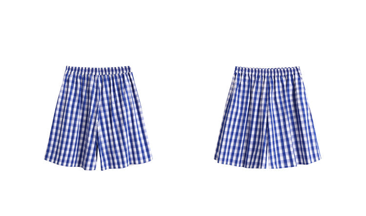 Checkered Casual Comfortable Light-Colored Summer Loose Shorts [ID:0129PA]