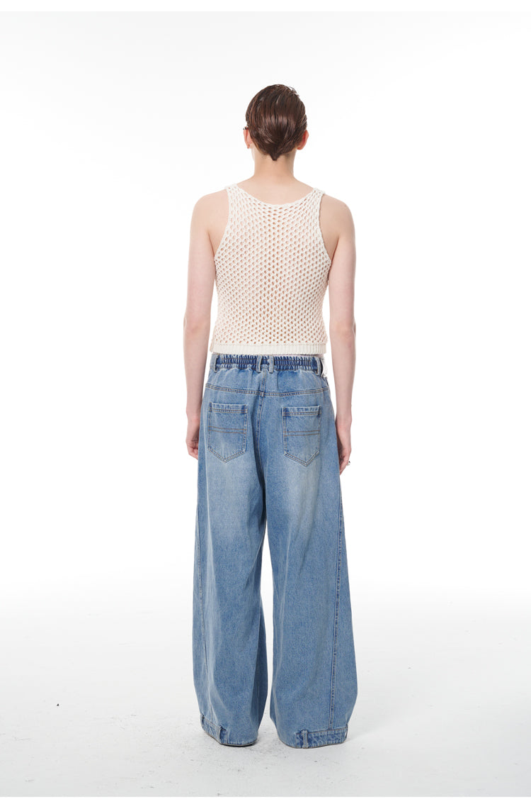 Heavy Industry Destruction Silhouette Floor Mop Washed Jeans [ID:0131PA]