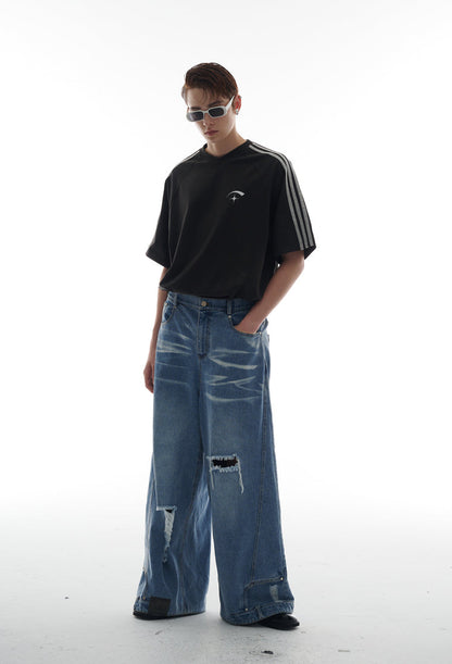 Heavy Industry Destruction Silhouette Floor Mop Washed Jeans [ID:0131PA]