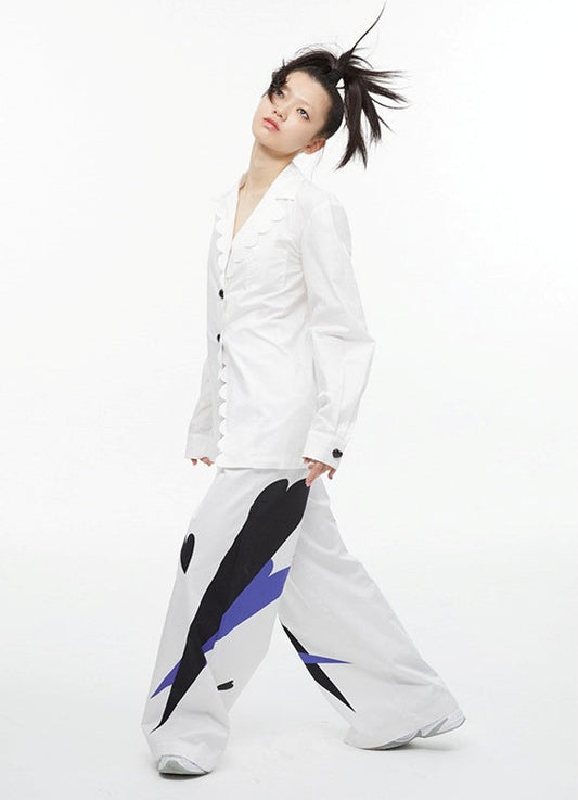 High-Waist Cotton Wide-Leg Pants with Heart Reflection Print [ID:0137PA]