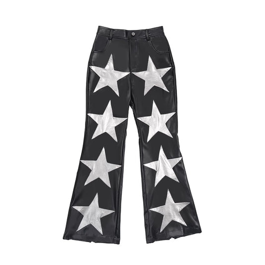 High-Waist Leather Pants with Pentagram Stretch Flare [ID:0138PA]