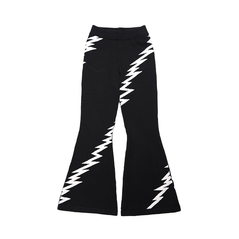 Lightning Embroidery Knit Flare Pants with Monochrome Warmth [ID:0140PA]