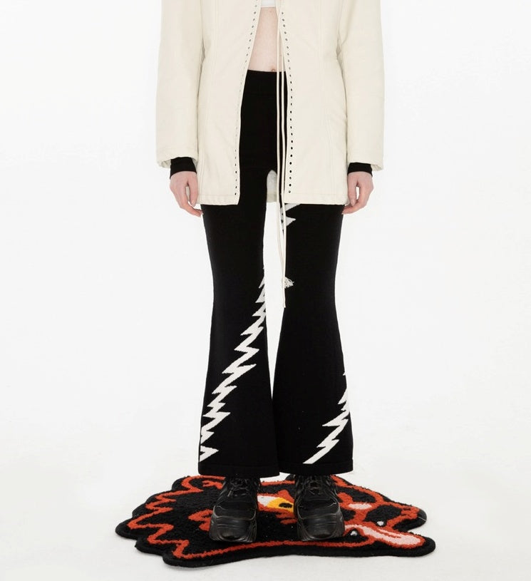 Lightning Embroidery Knit Flare Pants with Monochrome Warmth [ID:0140PA]