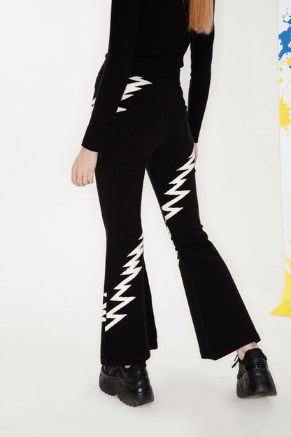 Lightning Embroidery Knit Flare Pants with Monochrome Warmth [ID:0140PA]