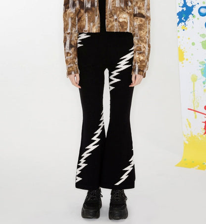 Lightning Embroidery Knit Flare Pants with Monochrome Warmth [ID:0140PA]