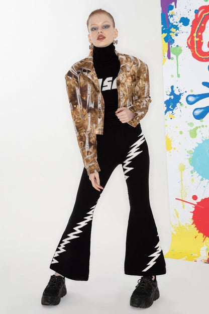 Lightning Embroidery Knit Flare Pants with Monochrome Warmth [ID:0140PA]