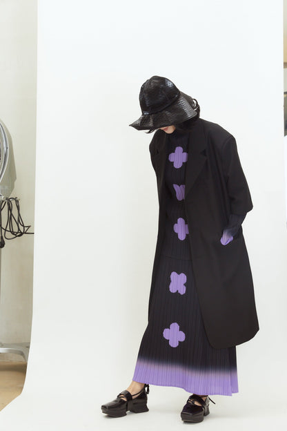 Gradient Pleated Floral Print A-Line Skirt in Black and Purple [ID:0142SK]