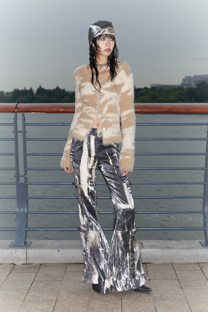 Original Sparkling Satin Tie-Dye Flare Pants Multi-Pockets [ID:0144PA]