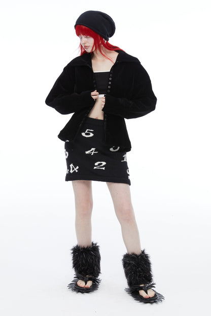 Original Black and White Jacquard Knit Skirt – Soft Elastic Waist Mini Design [ID:0146SK]