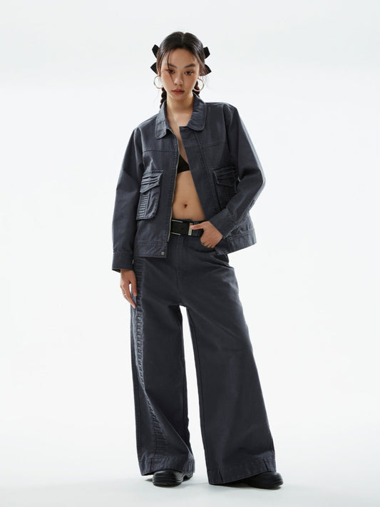 Vintage Old-School Washed Straight-Leg Cargo Pants – Relaxed Fit Workwear Style [ID:0150PA]
