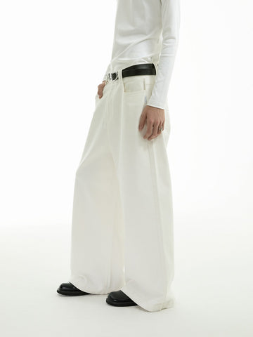 2024AW Black &amp; White Oversized Twill Straight Leg Casual Trousers [ID:0151PA]