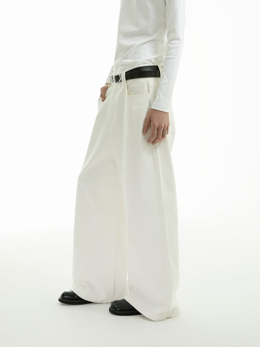 2024AW Black & White Oversized Twill Straight Leg Casual Trousers [ID:0151PA]