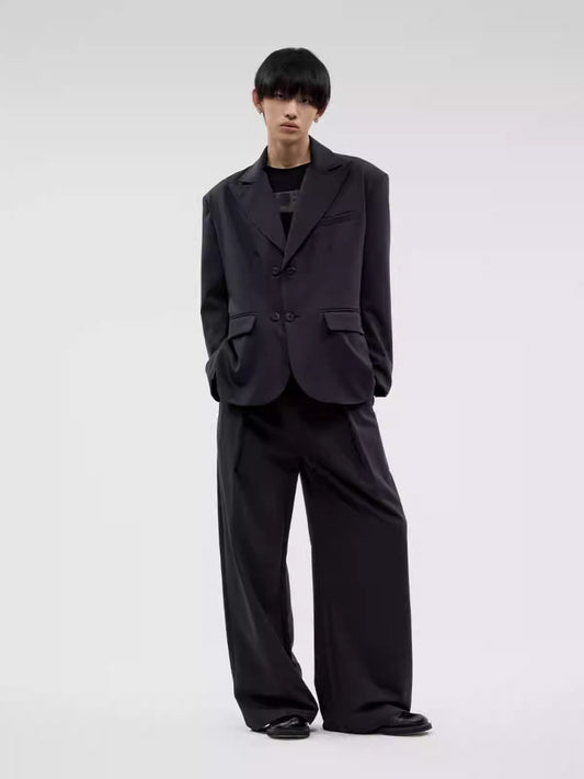 Dark Stripe Pleated Wide Leg Straight Trousers Casual Fashion Pants [ID:0152PA]