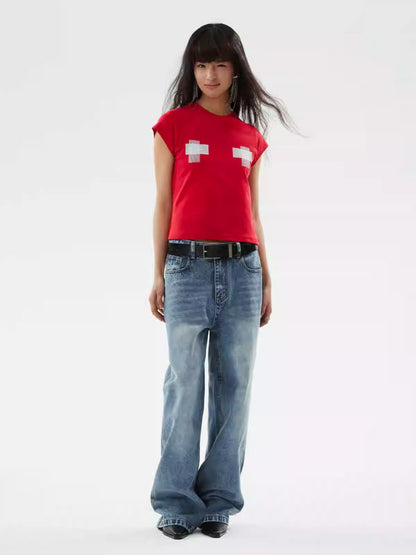 Distressed Straight Classic Blue Jeans Casual Fashion Pants [ID:0153PA]