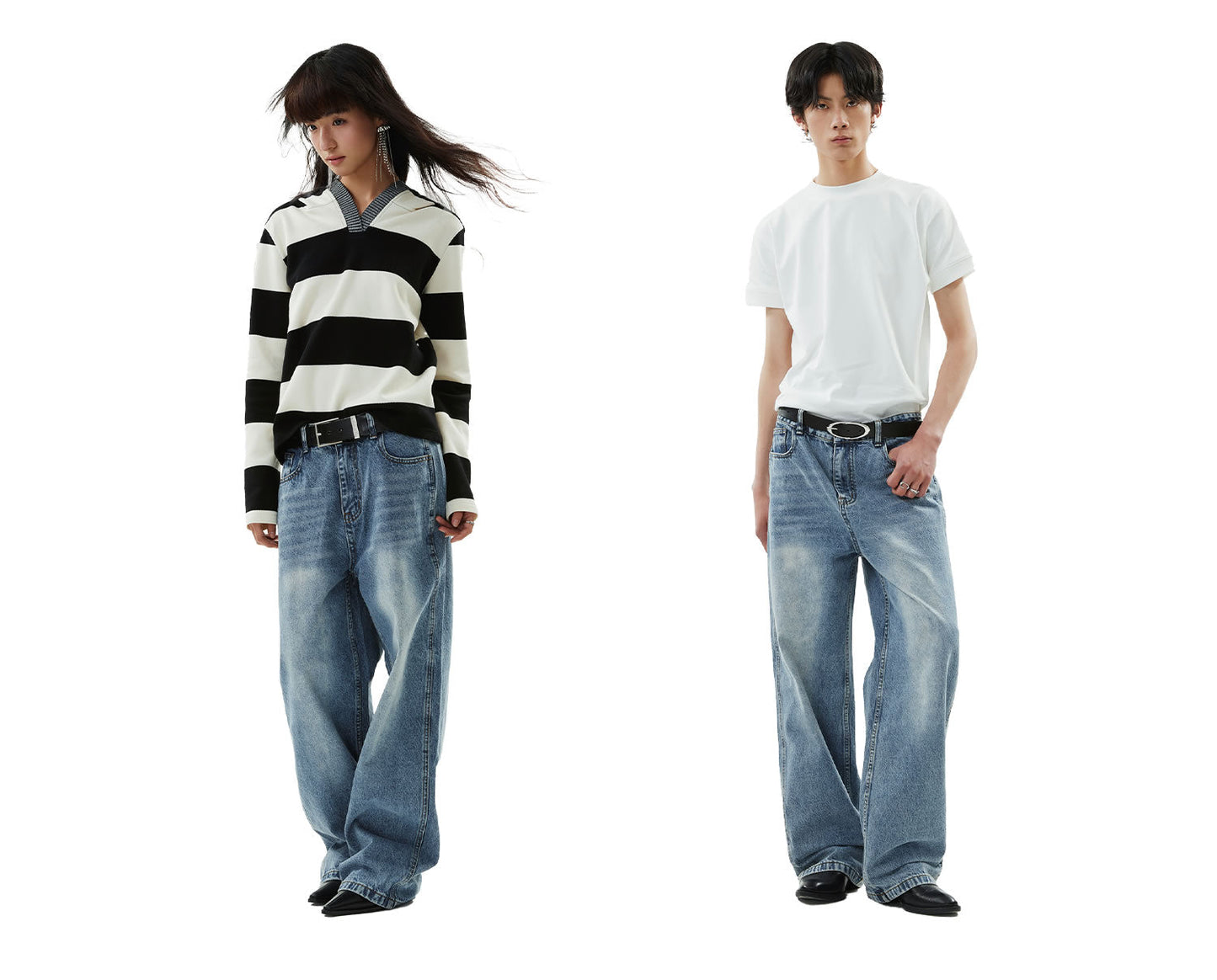 Distressed Straight Classic Blue Jeans Casual Fashion Pants [ID:0153PA]