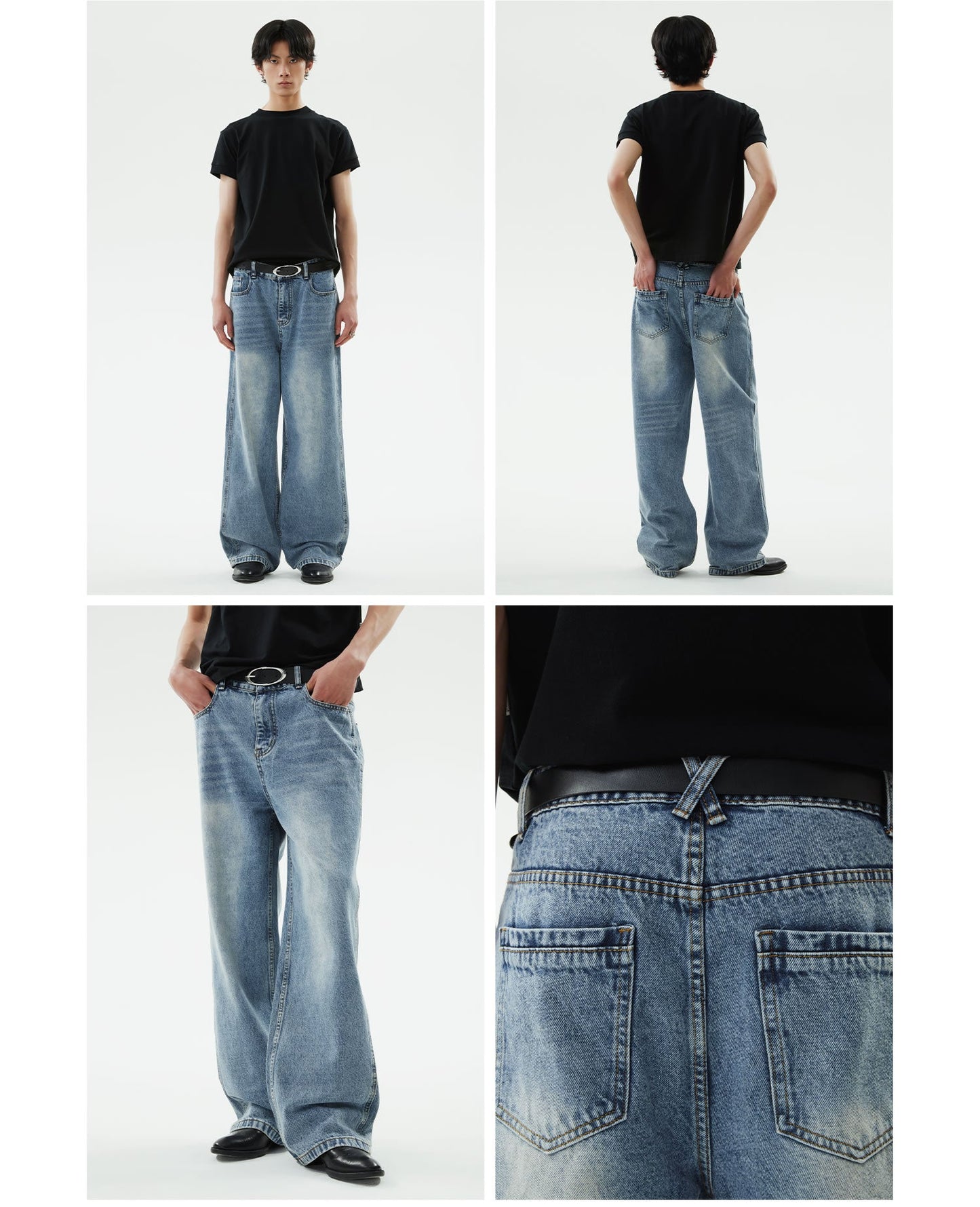 Distressed Straight Classic Blue Jeans Casual Fashion Pants [ID:0153PA]