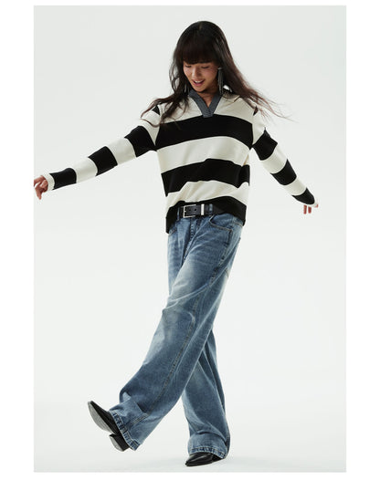 Distressed Straight Classic Blue Jeans Casual Fashion Pants [ID:0153PA]