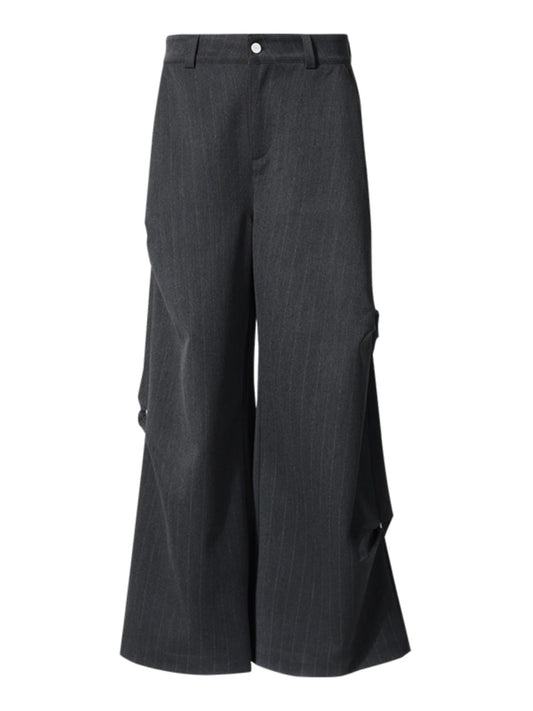 Studded 3D Pleated Dark Pattern Vertical Stripe Straight Pants [ID:0154PA]