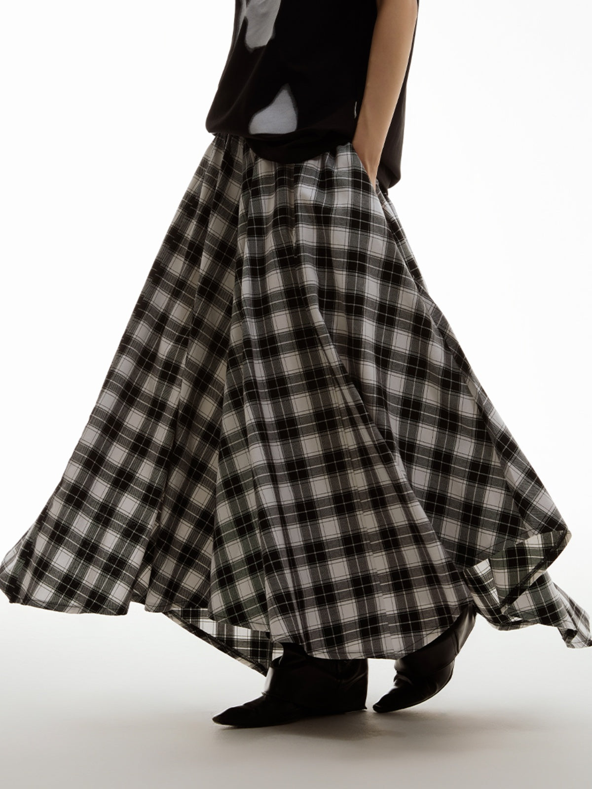 Retro Black and White Checkered Wide Culottes [ID:0156SK]