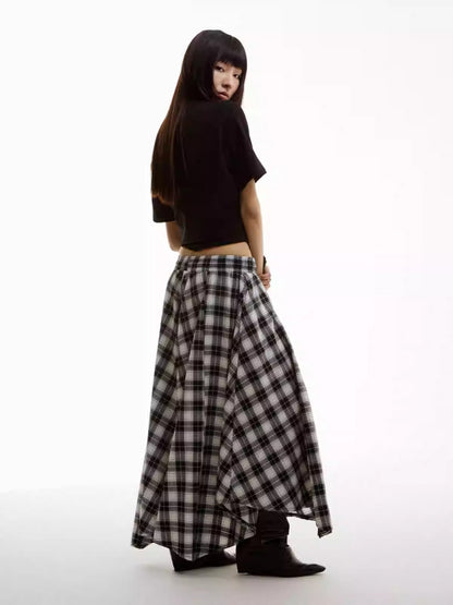 Retro Black and White Checkered Wide Culottes [ID:0156SK]